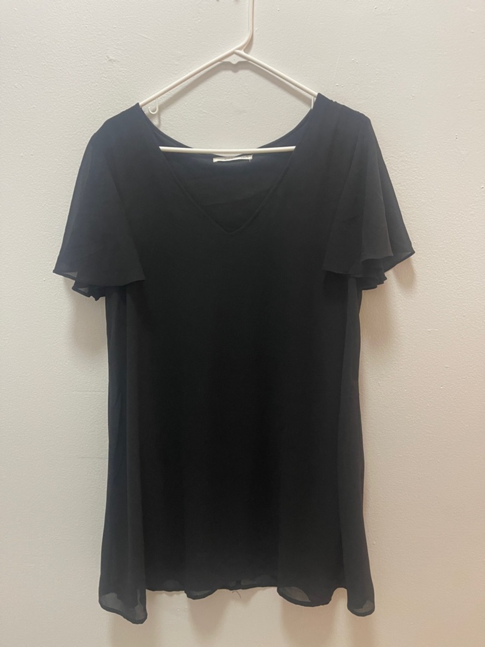 Classic Black Flutter-Sleeve V-Neck Women's Dress